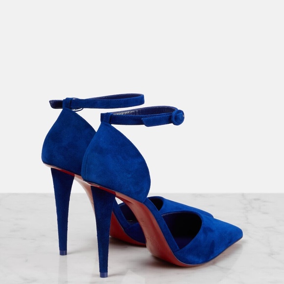 Christian Louboutin Astrida Bride 100 Blue Suede Pumps Heels Shoes - Picture 3 of 7